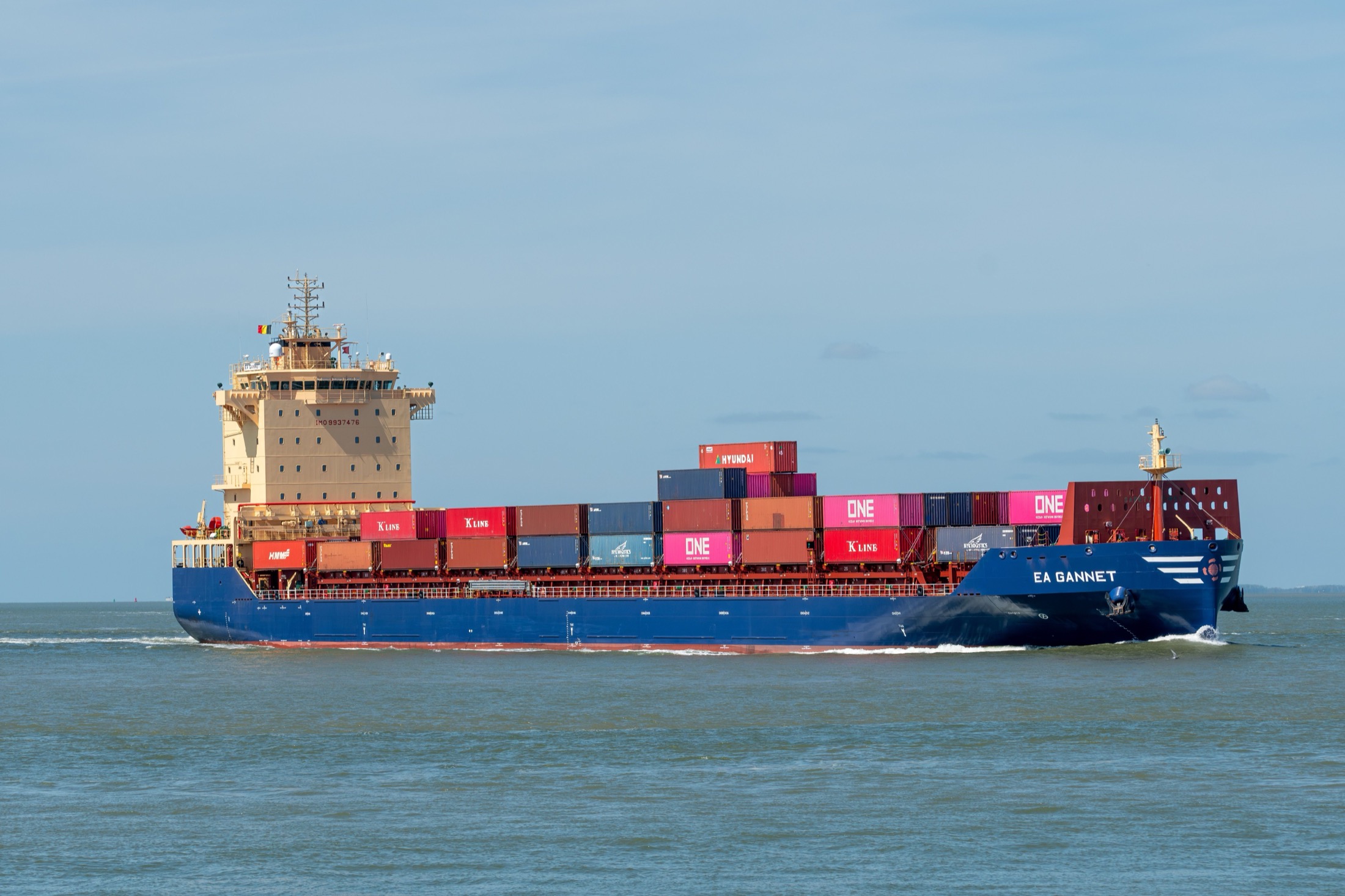 Container ship sailing at sea